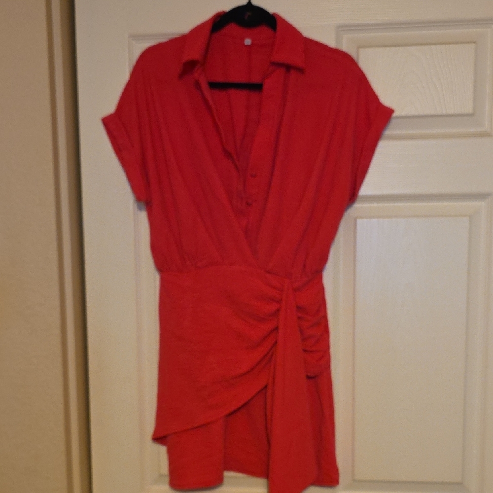 Hot Pink faux Wrap Dress